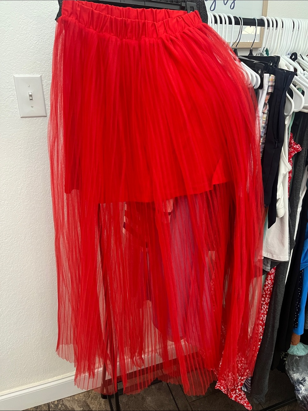 H&M Red Layered Tulle High-Low Skirt
